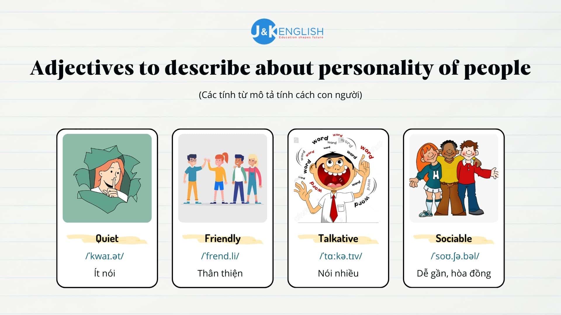 Các tính từ mô tả tính cách con người có ví dụ minh họa