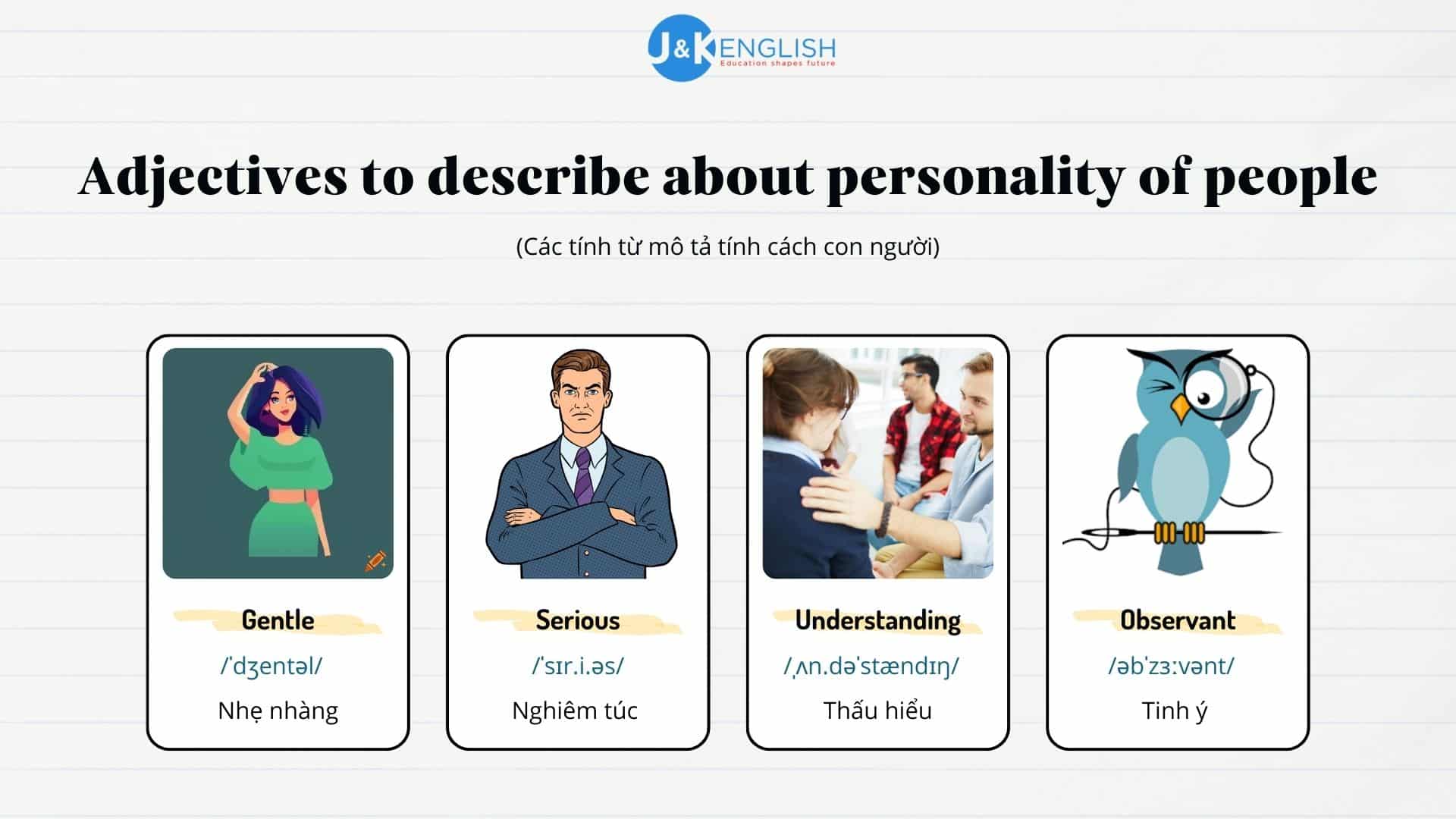 Các tính từ mô tả tính cách con người có ví dụ minh họa