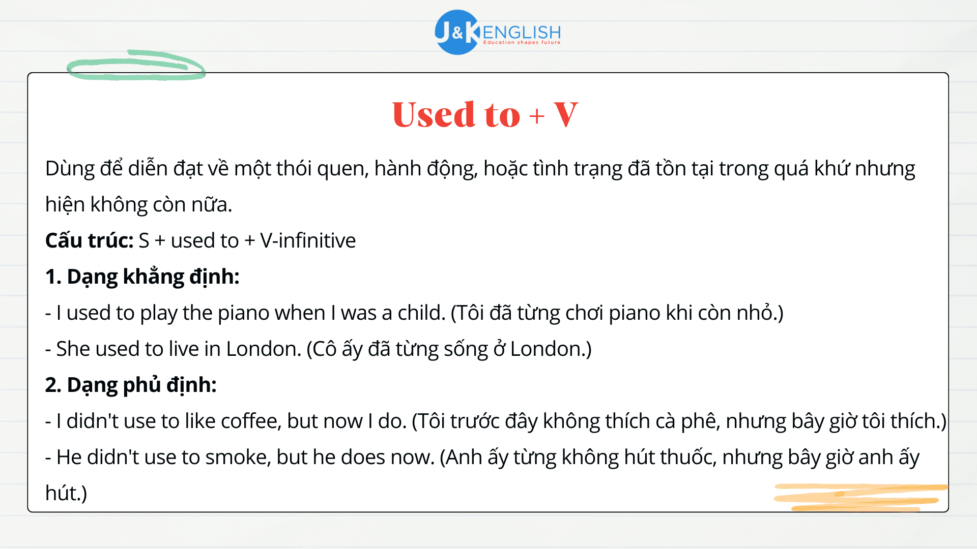 Phân biệt cấu trúc USED TO, GET USED TO